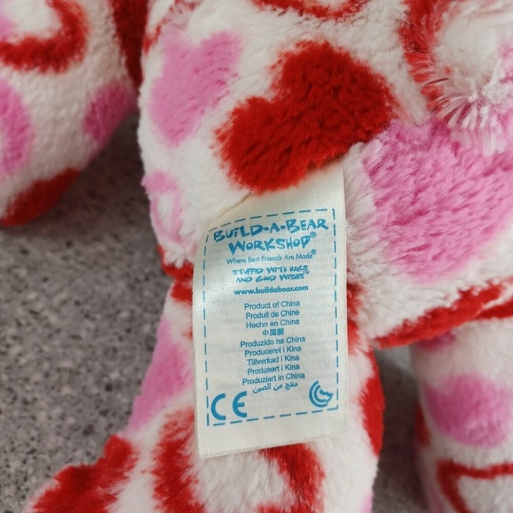 Build-A-Bear Pink Red Stuffed Animal with Heart Pattern Plush Toy Valentine's - Picture 5 of 6